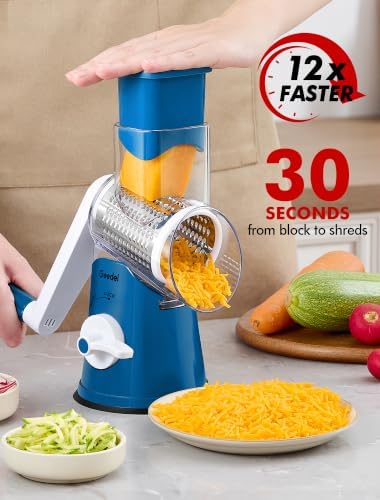 Geedel Rotary Cheese Grater Hand Crank, Cheese Shredder Vegetable Slicer