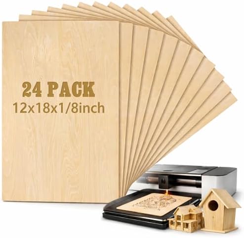 Juexica 24 Pcs 12" X 18"X 1/8" Basswood Plywood Sheets for Laser Cutting