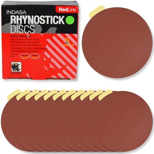 Indasa 5" Rhynostick 100 PCS 280 Grit PSA Sanding Discs – High-Performance Abrasive, 250°F Heat-Resistant, Clog-Free, No Residue – Aluminum Oxide Plus Lubricant