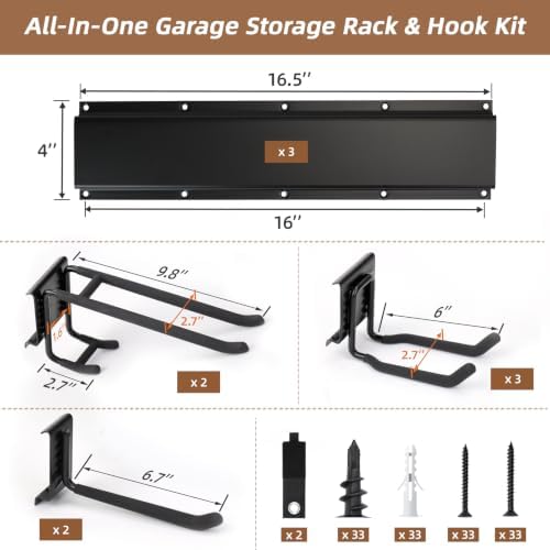 500lbs Garage Tool Organizer Wall Mount 49.5 in Heavy Duty Rack Hooks