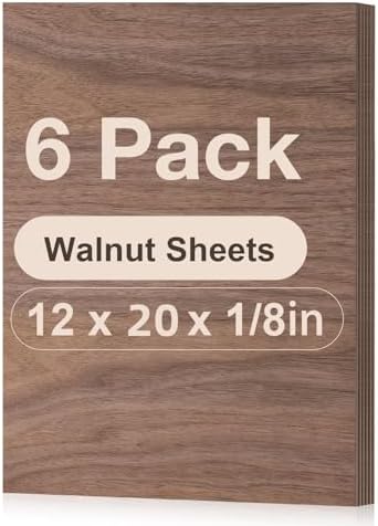 Rowood 6 Pack Walnut Plywood 1/8,12x20x1/8inch,3mm Thick Unfinished Wood for Laser Cutting and Engraving,DIY Ornaments,Wood Burning,Models Drawing