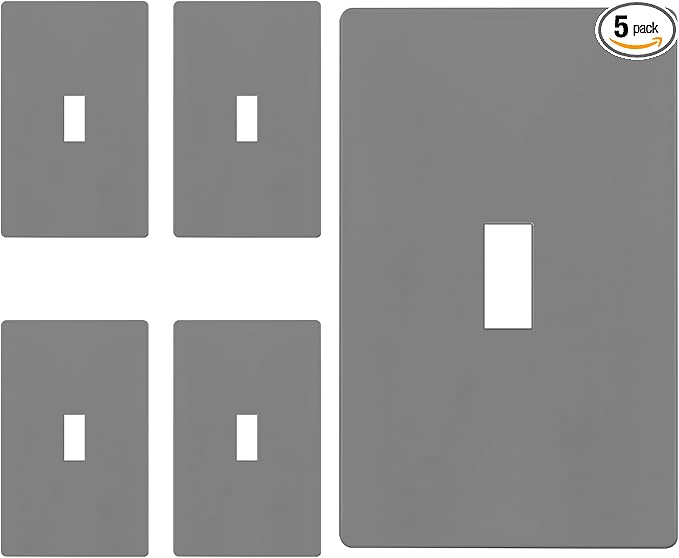 ENERLITES Screwless Toggle Switch Wall Plate, Child Safe Light Switch Cover, Standard Size 1-Gang 4.68" x 2.93", Unbreakable Polycarbonate Thermoplastic, UL Listed, SI8811-GY5P, Glossy, Gray, 5 Pack