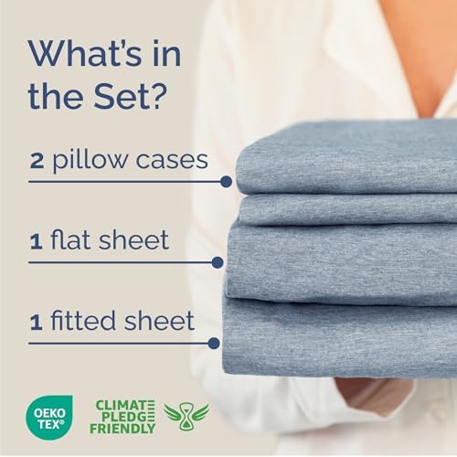 Cal King Size 4 Piece Sheet Set - Breathable & Cooling - Heathered Blue