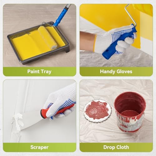 House Paint Roller Kit with Extension Pole, Home Wall Painting Supplies Set