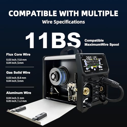250A Aluminum Pulsed MIG Welder,5 in 1 Welder Machine Pulse MIG/Gas MIG/Gasless Flux Core MIG/Stick/Lift TIG/110v/220v Dual Voltage Large LED Display with 2T/4T Synergic Multiprocess Welding Machine