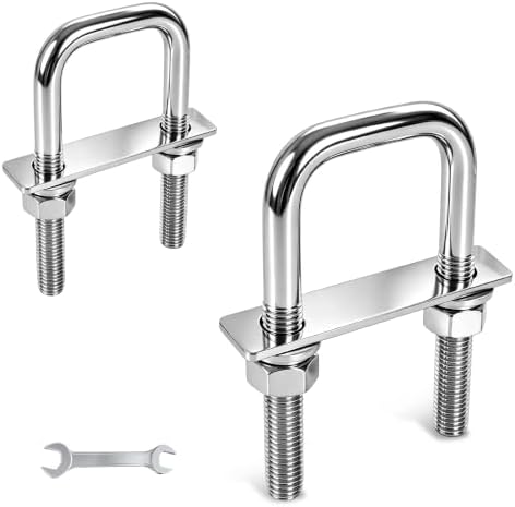 2 Pcs Heavy Duty M8 Square U Bolts Kit, 1 Inch Wide 304 Stainless Steel U-Bolt with Frame Plates and Washers, Marine Grade U Bolt M8 x 25mm W x 70mm L Trailer Axle Clamp