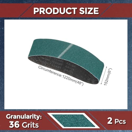 2 Pcs Sanding Belt 6 x 48 Inch 36 Grit Zirconia