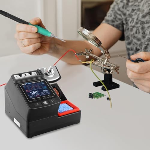 A9ED Soldering Station Full-Color Display Curve Mode Rapid Heating 212°F-842°F Solder Station Soldering Iron with C210 Handle and 3 Soldering Tips