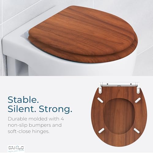 Sanilo Wooden Toilet Seat with Quick Release & Soft Close [ROUND] - Decorative & Slow Close Molded Wood Seat - With One Click for Easy Installation & Cleaning - With Adjustable Fit (Mahogany)