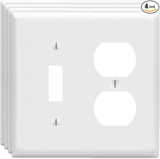 ZEFTV Duplex Outlet/Toggle Light Switch Wall Plates 2-Gang Switch Outlet Electrical Cover Plate Unbreakable Thermoplastic Faceplate for Light Receptacle Outlet Switch, White (4 Pack)