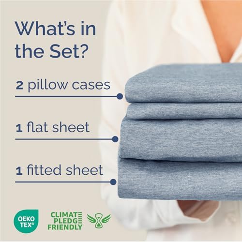 Full Size 4 Piece Sheet Set - Breathable & Cooling Sheets - Heathered Blue