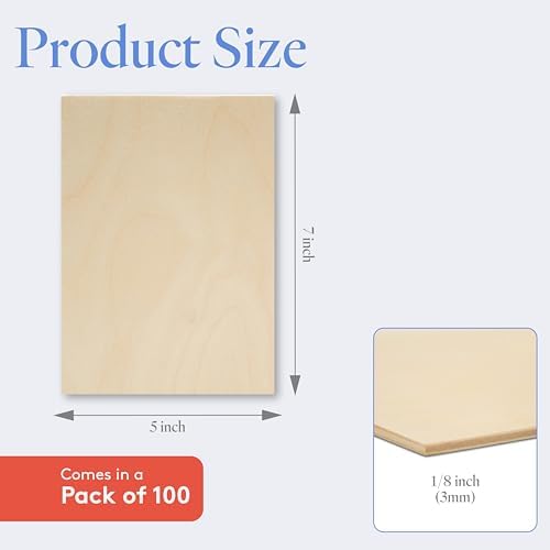 Baltic Birch Plywood, 3 mm 1/8 Craft Wood, B/BB Grade Baltic Birch Sheets, Stronger Than Basswood Sheets, Perfect for Laser, CNC Cutting and Wood Burning, by Woodpeckers (100, 5" x 7", 1/8" Thick)