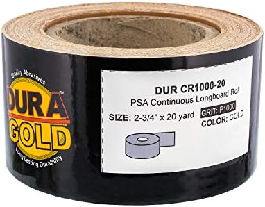 Dura-Gold Pro Series Longboard Hand Sanding File Sander Block - Hook & Loop Backing and PSA Backing Adapter Pad & 1000 Grit PSA Longboard Sandpaper 20 Yard Roll, 2-3/4" Wide