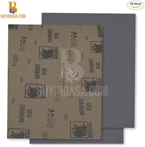 Indasa 50 PCS 9x11” Wet & Dry Sandpaper Sheets, 360 GRIT, Rhynowet Clog-Resistant Abrasive for Wood, Metal, Auto, Paint & Clear Coat Finishing, Sand Paper Aluminum Oxide, Plusline