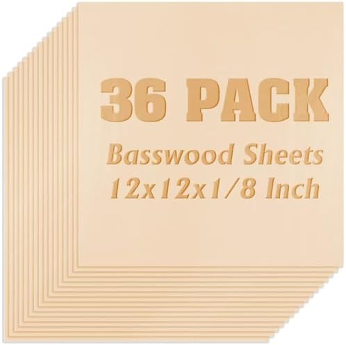 36 Pack Basswood Sheets Plywood Board 1/8 Inch Unfinished Wood,3mm Plywood for Laser Cutting,Boards for Crafts for DIY Plywood Sheets Unfinished Wood Boards for Laser Cutting(12inchx12inch)