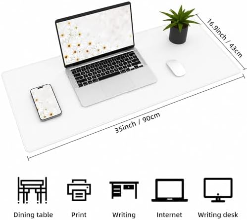 AFIING Cork Desk Mat 35.4" x 17", Dual-Sided Natural Cork & PU Leather Desk Pad, Non-Slip Waterproof Large Mouse Pad for Office, Home & Gaming, White