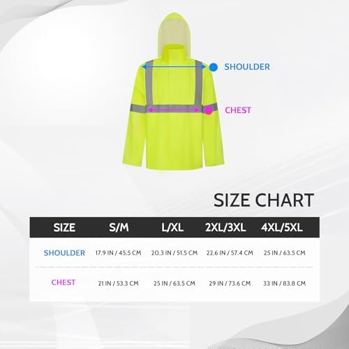 TCCFCCT High Visibility Rain Gear for Men Waterproof High Vis Rain Jacket, Class 3 Hi Vis Rain Coat for Men with Hood, Lightweight Rain Suits for Mens Safety Work & Outdoors, 4XL-5XL Yellow NP