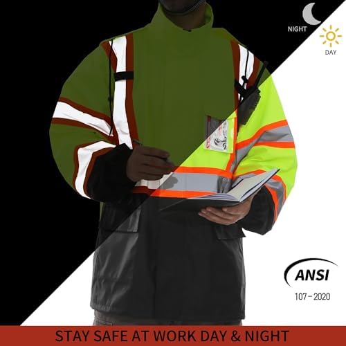 FATONE Hi Vis Rain Jacket Waterproof Rain Gear, Safety Rain Coats for Men Reflective with Black Bottom, Yellow (2XL/3XL)