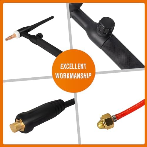FEMEROL TIG Welding Gun,150A WP17V Argon TIG Torch with Red Air hose, Air Cooled Lift TIG Gun 10-25mm² Plug Connector