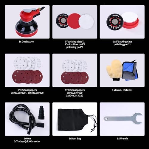 Autolock Air Random Orbital Sander with Extra 5"&6" Backing Plate 1pcs