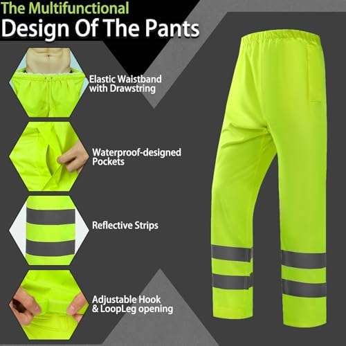 Hi Vis Class 3 Safety Rain Jacket for Men Waterproof, Reflective High Visibility Rain Gear Construction Rain Suit (Yellow L/XL)