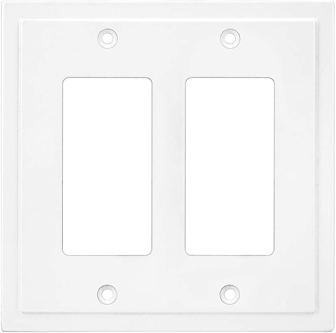 Henne Bery Modern Edge Decorative Wall Plate Switch Plate Outlet Cover, Durable Solid Zinc Alloy (Double Decorator, White)