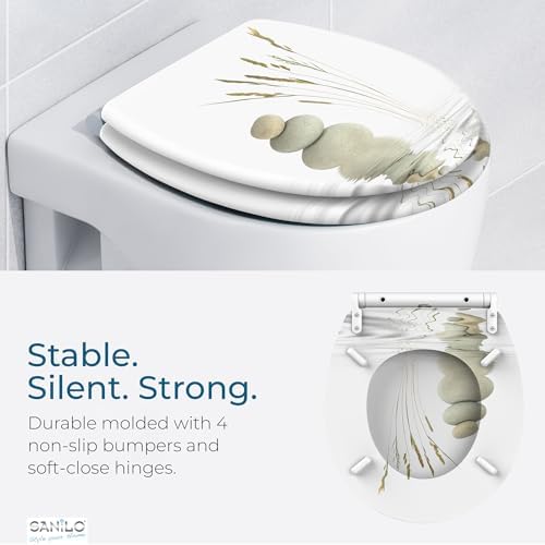 Sanilo Wooden Toilet Seat with Quick Release & Soft Close [ROUND] - Decorative & Slow Close Molded Wood Seat - With One Click for Easy Installation & Cleaning - With Adjustable Fit (Balance)