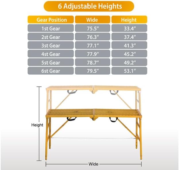 LEADALLWAY Scaffolding Platform 70"(L) x15(W) x33(H) 770 Lbs Capacity Portable Adjustable Work Platform Scaffolding Ladder,Yellow