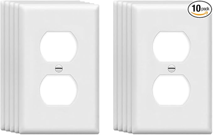 ZEFTV Duplex Wall Plates 1-Gang Switch Outlet Electrical Cover Plate Unbreakable Thermoplastic Faceplate for Light Receptacle Outlet Switch, White (10 Pack)