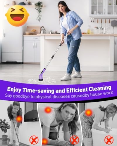 Electric Spin Scrubber for Cleaning Bathroom, Shower Scrubber Cordless Cleaning Brush with IPX7 Waterproof & 2 Speed, 3 Brush Heads, Bathroom Cleaning Supplies for Shower Tub Kitchen Tile Toilet