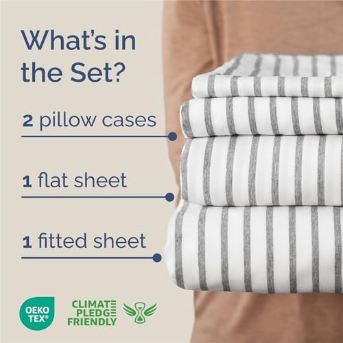 King Size 4 Piece Sheet Set - Breathable & Cooling Sheets - Grey Stripes
