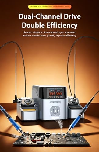 AiXun T420D 200W Dual Channel Smart Soldering Station, 2-in-1 Soldering Iron Kit with 2x T225 Handles & 6x Soldering K-Tips (C030, C080, C150)