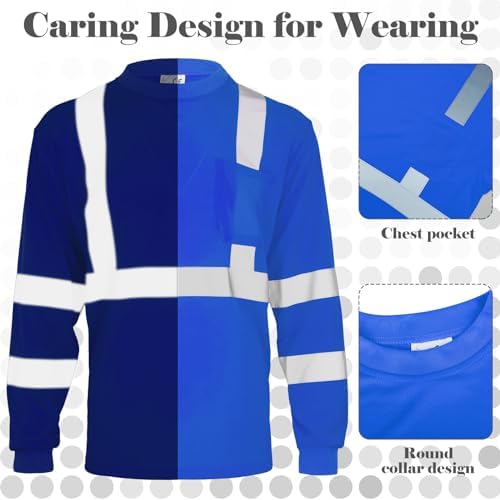 Amylove 4 Pcs Long Sleeve High Visibility Safety Shirts,XL,Blue