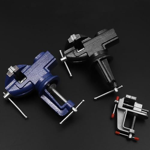 360-degree Swivel Table Vise Clamp, 50mm Blue Clamp-on Bench Vise for Woodworking Repair and Teaching Tool, Portable Mini Workholding Device for Home and Workshop