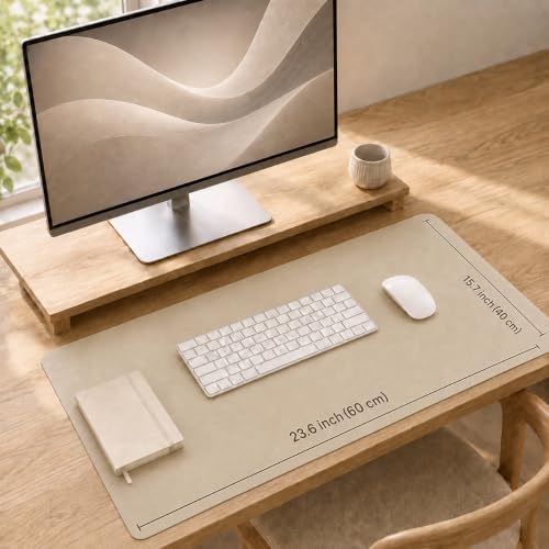 Leather Desk Pad Protector, 24" x 17", Eggshell Desk Mat