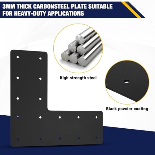 2 Pcs 13.2"x13.2" Steel L Post Brackets for 6x6 6x8 Wood, 3MM Thick