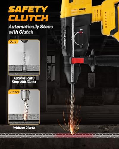 Cordless SDS Hammer Drill for Dewalt 20V MAX Battery, Brushless Rotary Hammer Drill with Safety Clutch for Concrete/Masonry (No Battery)