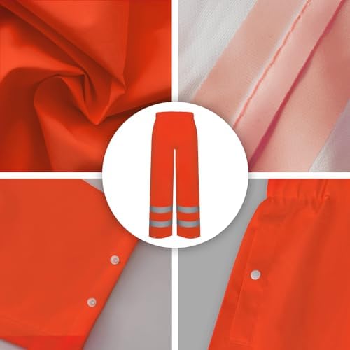 TCCFCCT Hi Vis Rain Pants Rain Suits for Men Waterproof, High Vis Rain Pants with Hood, High Visibility Rain Gear for Safety Work, Class 3 Reflective raincoat for Outdoors, L-XL Orange P