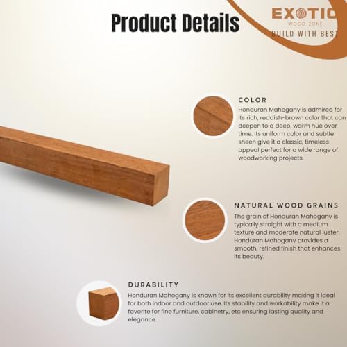 Exotic Wood Zone Mahogany Turning Wood Blanks (4 pcs) - Kiln-Dried Exotic Wood and Raw Lumber for Sustainable Woodworking, Woodcraft, and Lathe Projects (2" x 2" x 18")