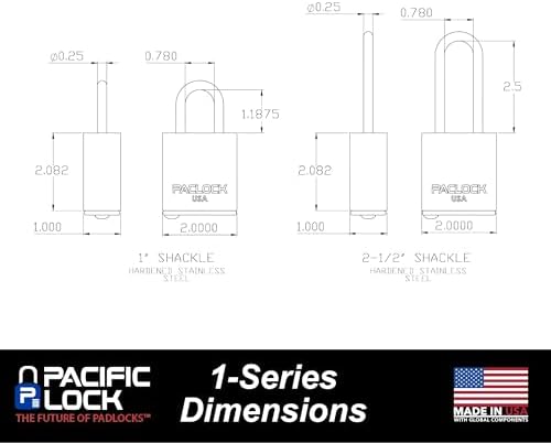 PACLOCK's 1-Series Padlock, UCS, 1/4" Diameter Hard. Stainless Steel Shackle, 1-3/16" Tall, High Performance 6-Pin Cylinder, One Lock Keyed to a Number U-Pick! w/ 2 Keys, Silver