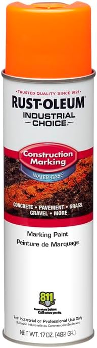 Rust-Oleum 264697-12PK Industrial Choice M1400 System Water-Based Construction Marking Spray Paint, 17 oz, Fluorescent Orange, 12 Pack