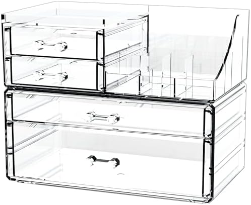 Small Make up Organizers and Storage with 4 Drawers,Clear Skincare Organizers,Cosmetic Storage for Dresser Top Organizer,Bathroom,Vanity,Countertop Makeup Organizers for Skin Care and Beauty Organizer