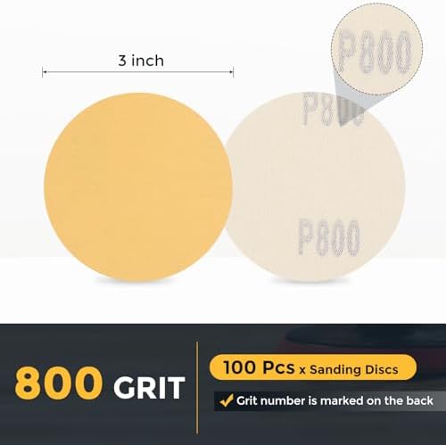 HARFINGTON 100 Pcs 3 Inch Sanding Discs 800 Grit Yellow Aluminum Oxide