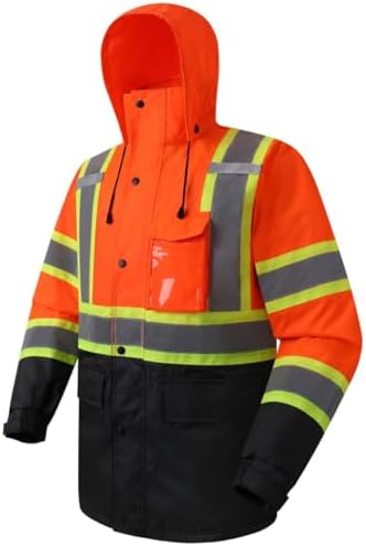 JKSafety Hi Vis Rain Jacket for Men Women Class 3 Rain Gear OBlack 3XL