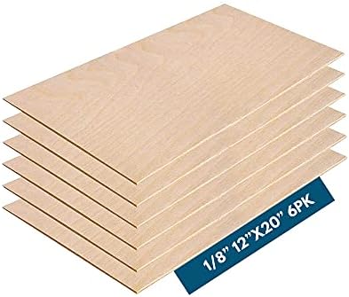 3MM 1/8" x 12" x 20" Baltic Birch Plywood - B/BB Grade (6pk) Ready for Glowforge Laser Printers - Perfect for Arts and Crafts, School Projects and DIY Projects