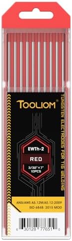TOOLIOMEWTh-2 TIG Tungsten Electrodes, Red, 3/32 x 7 in, 10 Pack