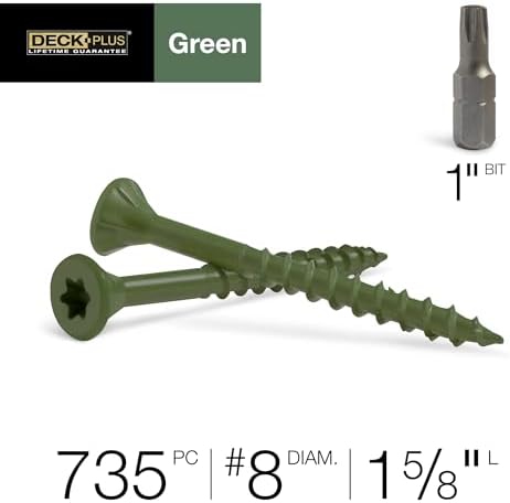 Deck Plus Deck Screws, #8 x 1-5/8in, 735 Pack, Green