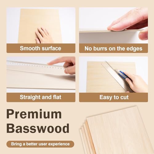 36 Pack Basswood Sheets for Crafts,18"x12"x1/8" 3mm Thick Plywood Sheets with Smooth Surfaces-Unfinished Squares Wood Boards for Laser Cutting, Wood Burning, Architectural Models, Staining