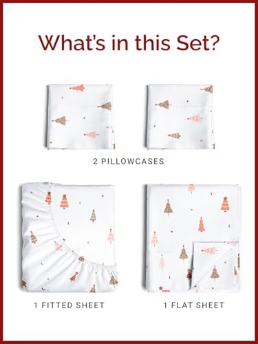 Christmas Sheet Set, Enchanted Pines, Holiday Xmas Bedding Set - Queen Size