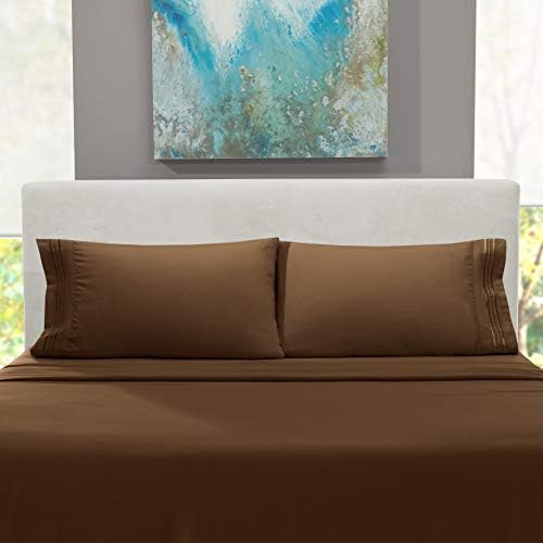 Hearth & Harbor Full XL Size Sheets - 4 Piece Bed Sheet Set, Hotel Luxury Double Brushed Bed Sheets - Extra Soft Bedding Sheets & Pillowcases, Full XL, Brown